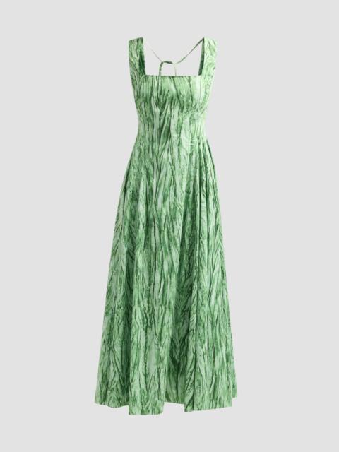 Oscar de la Renta Women's Velvet Print Poplin Sateen Day Dress - Dark Sage