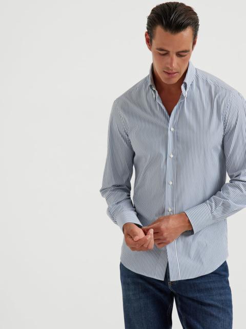 Brunello Cucinelli Striped poplin slim fit shirt with button-down collar
