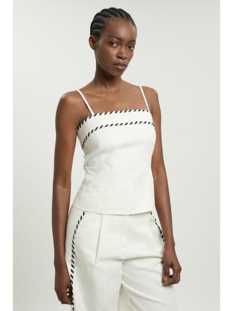 KAREN MILLEN Tailored Linen Blend Contrast Stitch Top