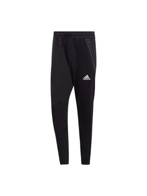 Men's adidas Casual Splicing Solid Color Drawstring Logo Sports Pants/Trousers/Joggers Black HE5038