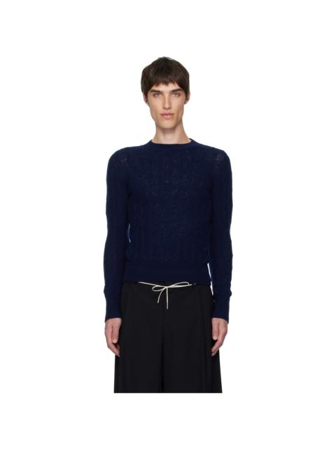 Dries Van Noten Navy Cable-Knit Sweater