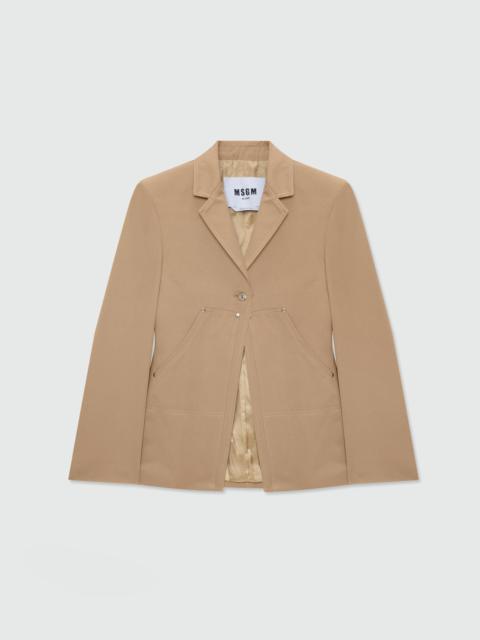 MSGM Beige cotton gabardine jacket with contrast stitching and single-button front fastening