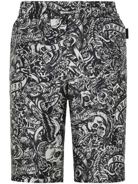 PHILIPP PLEIN tattoo-print silk shorts