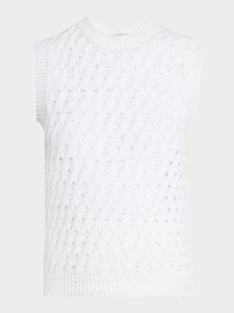 PESERICO Sleeveless Open-Knit Sequin Sweater