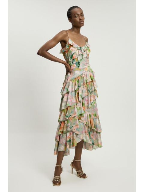 KAREN MILLEN Floral Print Frill Detail Viscose Maxi Dress