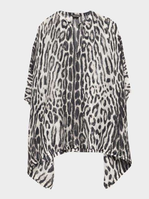 TOM FORD Ocelot-Print Cotton-Silk Mini Kaftan Dress