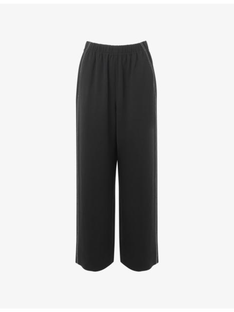 WHISTLES Stitch-Embroidered Elasticated-Waist Crepe Trousers