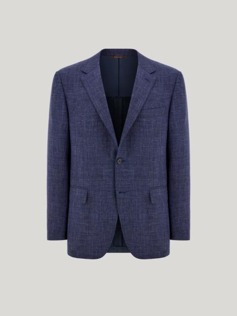 Canali BLUE WOOL, SILK AND LINEN REGULAR-FIT JACKET