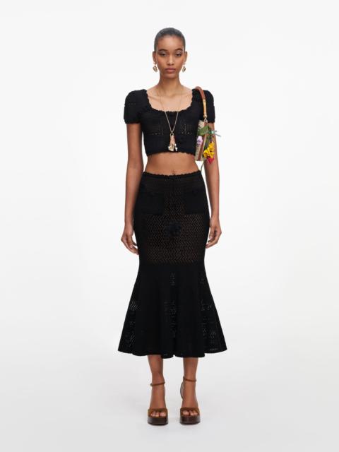 self-portrait Black Crochet Knit Midi Skirt