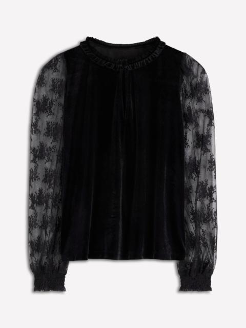 BODEN Mixed Media Puff Velvet Top-Black