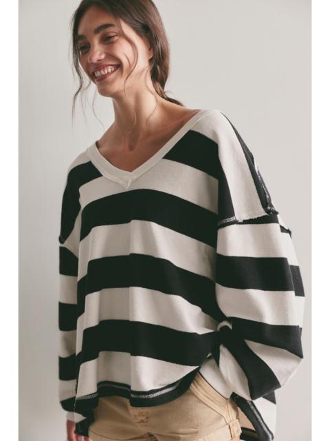 FREE PEOPLE We The Free Venice V-Neck Striped Sweatshirt