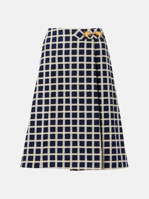 Checked wool and cotton-blend midi skrit