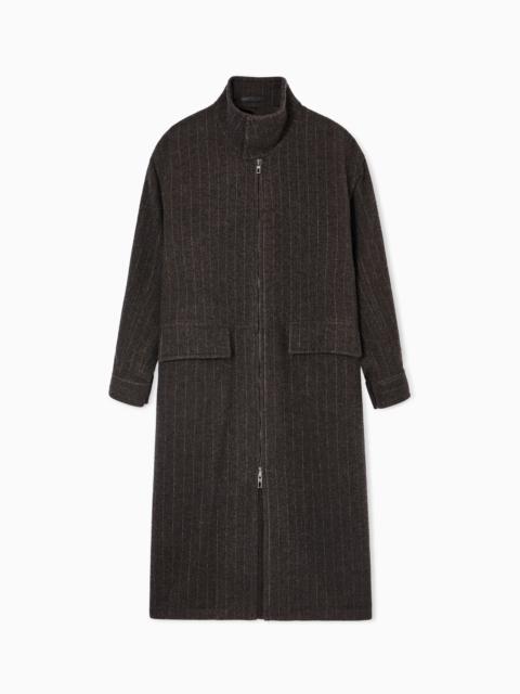 GIORGIO ARMANI PINSTRIPED, ZIP-UP COAT IN CASHMERE CLOTH AND WOOL