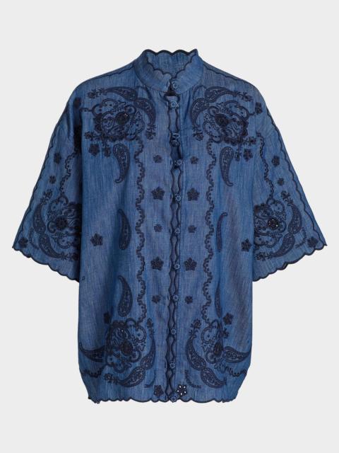 Zimmermann Aster Embroidered Denim Shirt