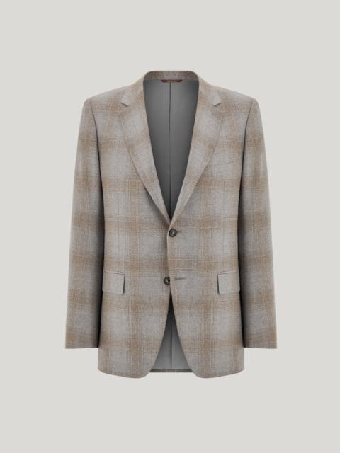 Canali LIGHT GRAY AND WALNUT SILK AND CASHMERE REGULAR-FIT OVERCHECK JACKET