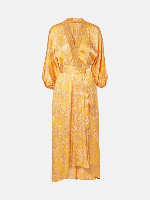 Poupette St Barth Long Dress Celie - Yellow Oriental Foulard