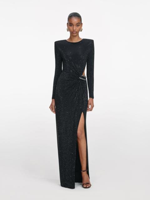 self-portrait Black Rhinestone Embellished Maxi Dress