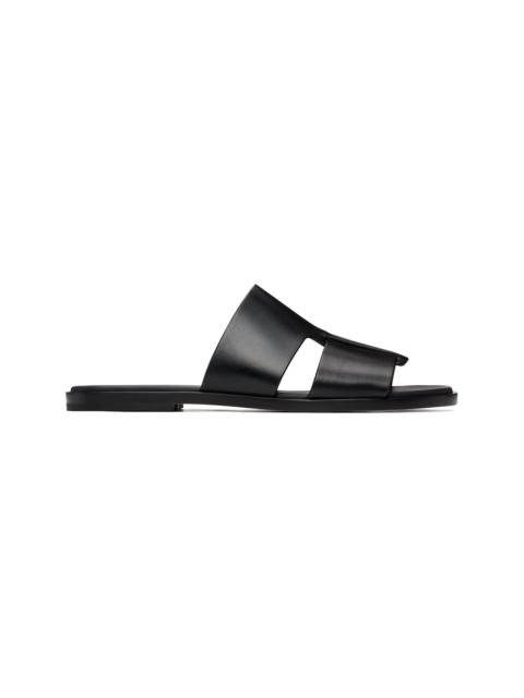 Black Leather Slides