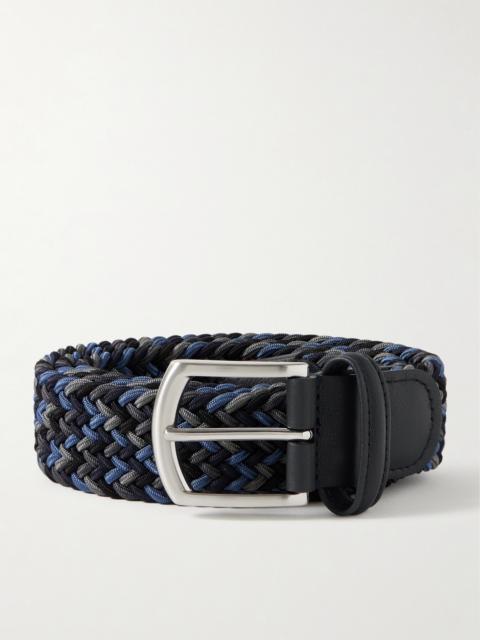 Anderson's 3.5cm Leather-Trimmed Woven Elastic Belt