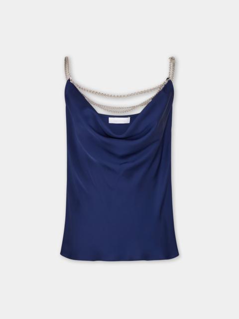 rabanne BLUE NAVY TANK TOP IN SATIN
