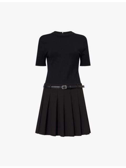 SIMKHAI Abbie Pleated Stretch-Knit Mini Dress