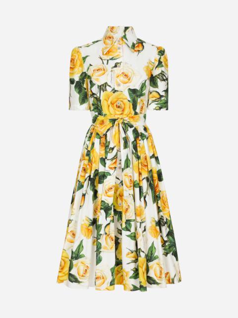 Dolce & Gabbana Cotton shirt dress with yellow rose print