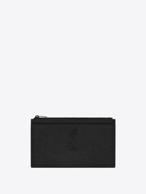 SAINT LAURENT monogram bill pouch in crocodile embossed leather