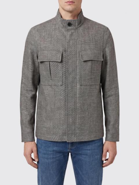 ZEGNA ZEGNA Lightweight Linen and Cashmere Jacket with High Neck and Concealed Closure