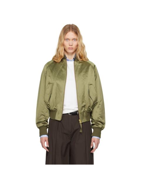 AMI Paris Green Cotton Satin Ami de Coeur Bomber Jacket