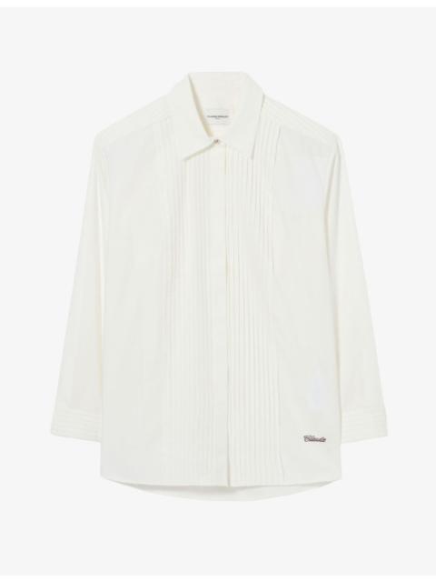 Claudie Pierlot Brand-Embroidered Long-Sleeved Cotton-Poplin Shirt