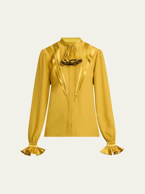 Valentino Ruffle Pleated Silk Blouse
