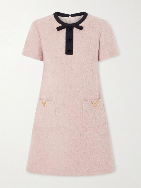 Valentino Bow-detailed embellished wool-blend bouclé mini dress Pink