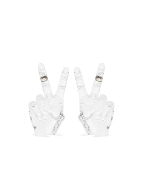 Peace hand-shaped transparent earrings