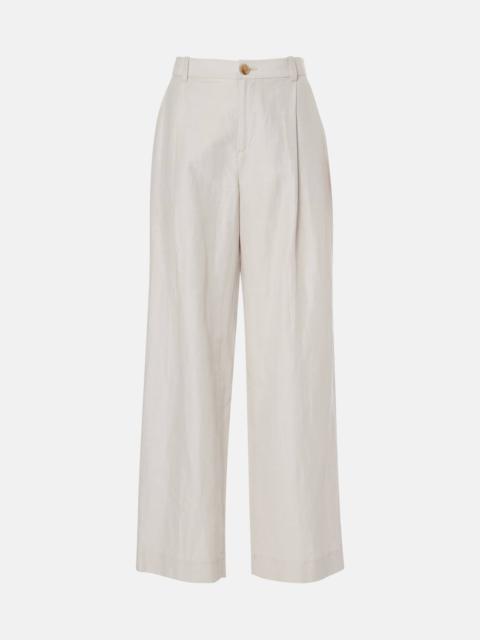 High-rise cotton-blend wide-leg pants