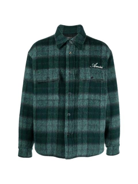 embroidered-logo plaid-patterned shirt jacket