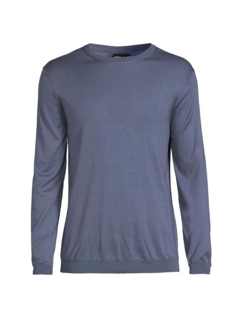 GIORGIO ARMANI Men's Silk-Cotton Crewneck Sweater - Blue