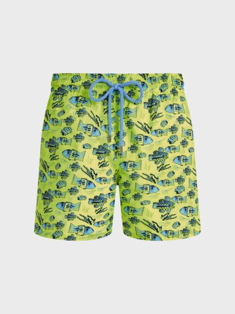 Vilebrequin MEN ULTRA-LIGHT AND PACKABLE SWIM TRUNKS FISHIES DRAWING