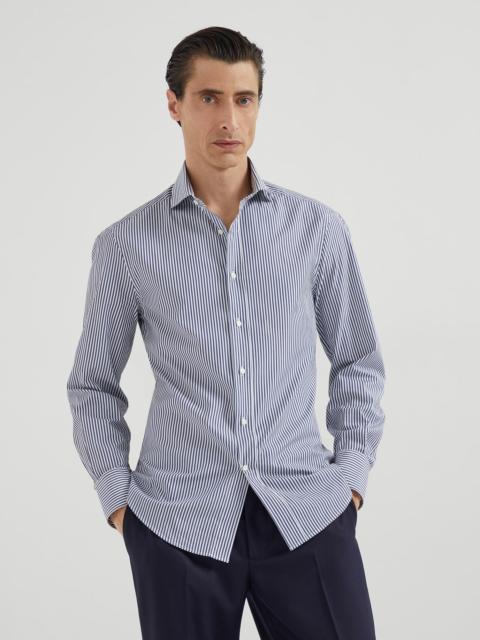 Brunello Cucinelli Striped poplin slim fit shirt with spread collar