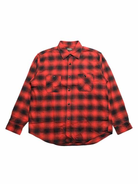 SUGAR CANE COTTON OMBRE PLAID L/S WORK SHIRT - SC29723