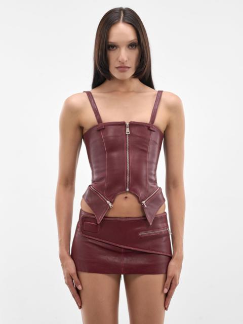 DIDU Red Leather Zip Corset Top