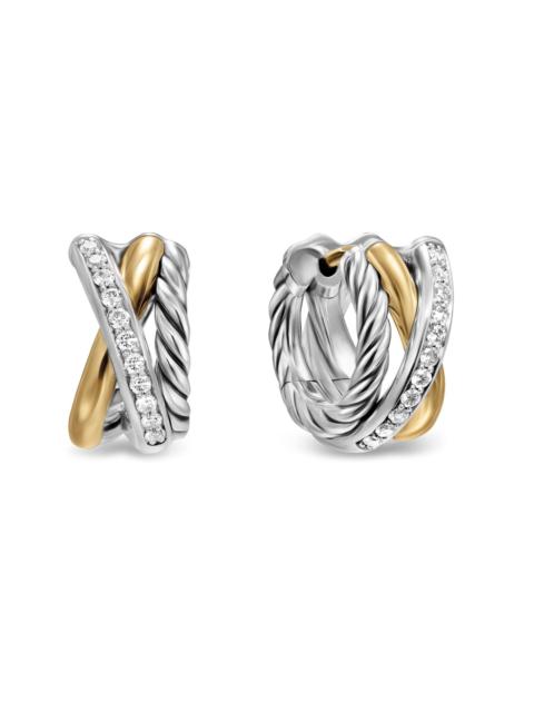 DAVID YURMAN Women's Crossover Three Row Huggie Hoop Earrings in Sterling Silver with 18K Yellow Gold, 13MM - Dia