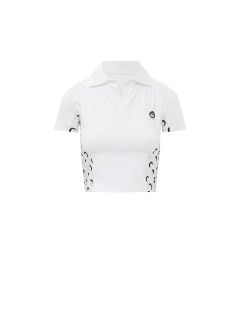 Marine Serre Athleisure short sleeves polo top with moon inserts