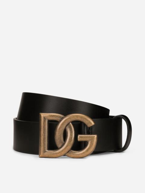 Lux leather belt with crossover DG logo buckle