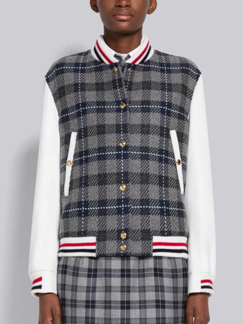 Thom Browne Tartan Cashmere And Leather Varsity Jacket