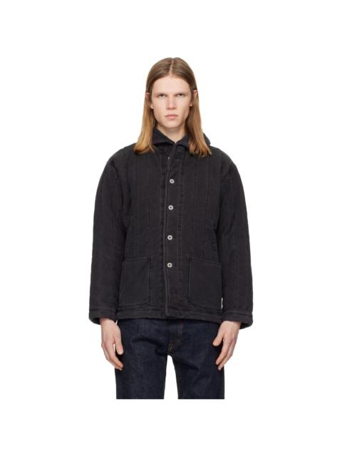 Black Fleece-Collar Quilted Jersey Jacket