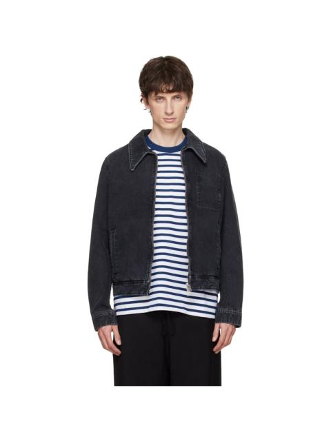 AMI Paris Black 'Tonal Ami de Coeur' Zipped Denim Jacket