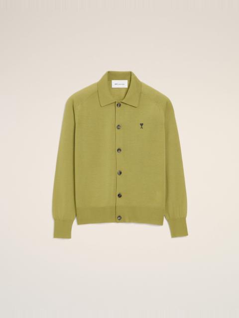 AMI Paris GREEN WOOL SHIRT COLLAR AMI DE COEUR CARDIGAN