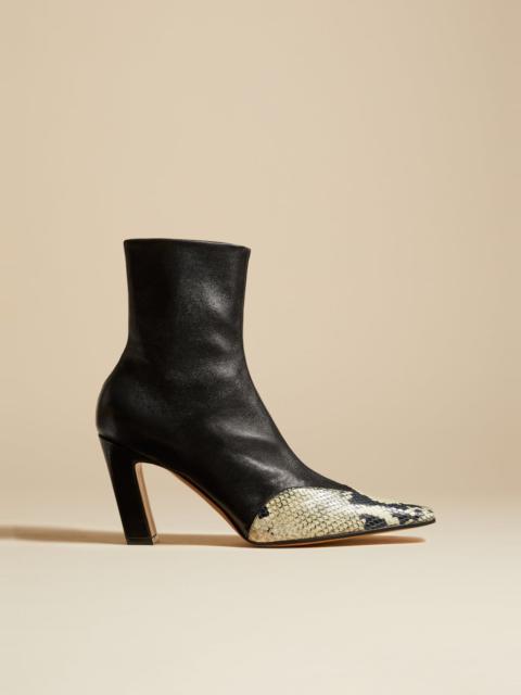 KHAITE The Nevada Stretch High Boot in Black with Natural Python-Embossed Leather