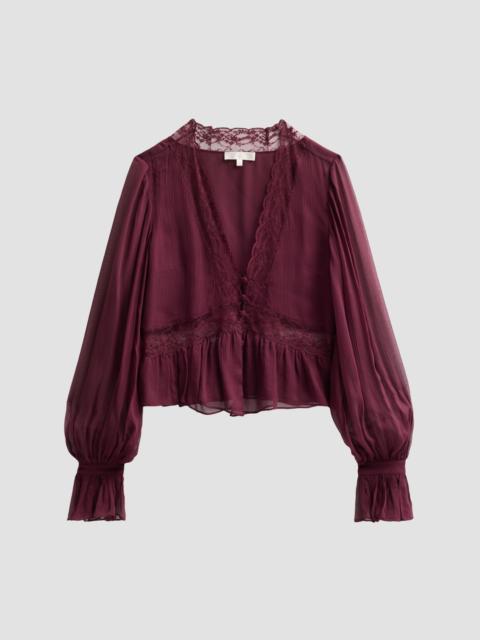 LoveShackFancy Women's Thessira Silk V-Neck Blouse - Faded Merlot