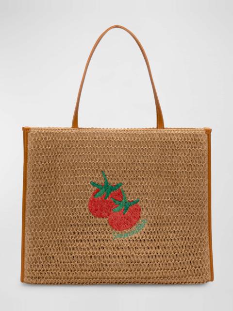 Logo Embroidered Straw Tote Bag